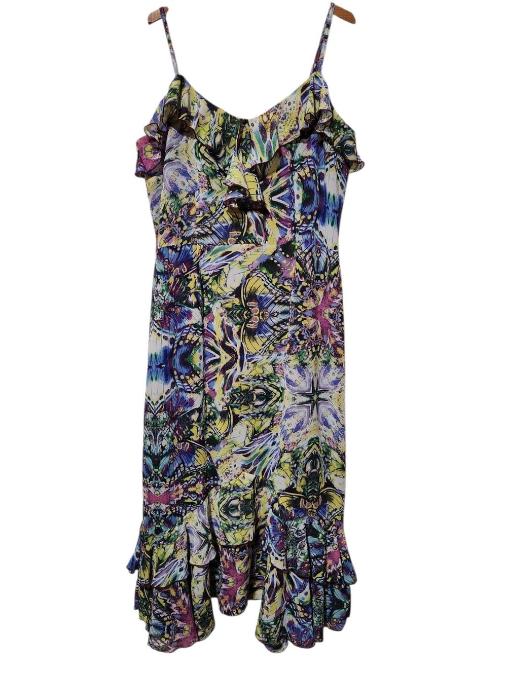 Vintage The Pyramid Collection Abstract Butterfly Sleeveless Ruffled Dress XL